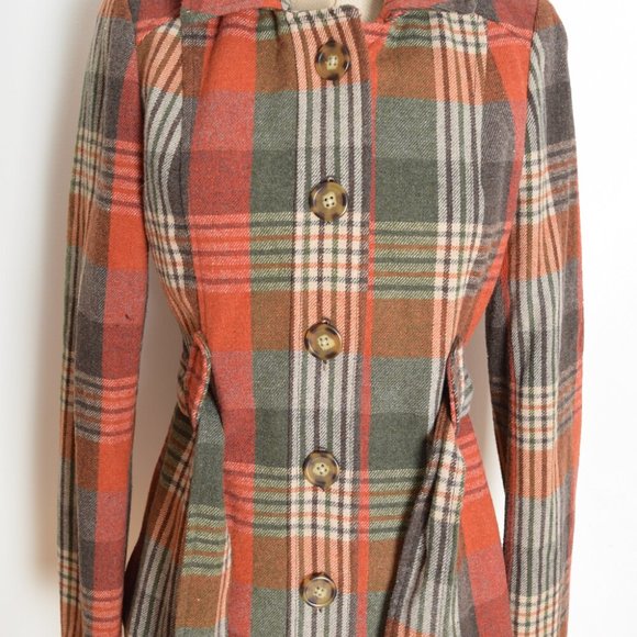 Jack BB Dakota coat jacket rust brown plaid hooded olive green womens S - Picture 7 of 8